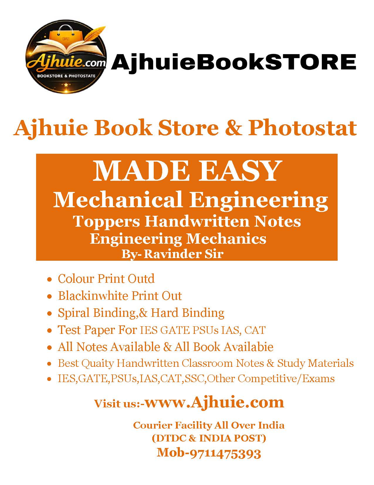 Engineering Mechanics (By- Ravinder Sir Mechanical Engineering Handwritten Notes MADE EASY